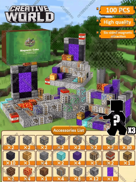 Minecraft Nether Portal Building Set | 100PCS Magnetic Nether Base | DIY IRL Survival Kit with Lava & Obsidian | Perfect Gift for Minecraft Fans - The Night Market