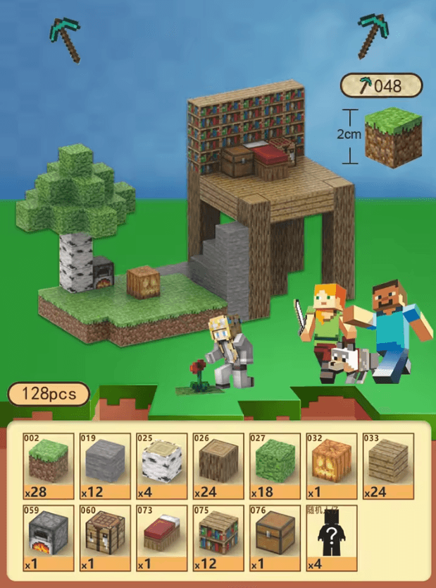 Minecraft Building Block Set – 128pcs Survival Crafting Kit, Mini Figure Playset with House, Tree, Chest & More – Compatible with Pixel Game Fans & Collectors - The Night Market