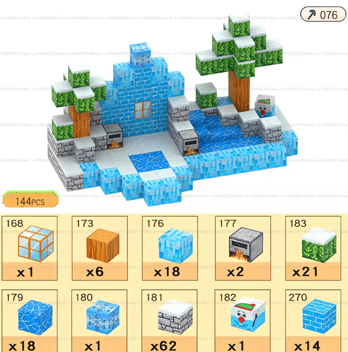 Minecraft Ice-Themed House Kit | 144PCS Magnetic Frozen Base | DIY IRL Survival Build Set | Perfect Minecraft Gift for Kids & Collectors - The Night Market