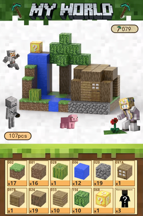 Minecraft House & Waterfall Kit | 107PCS Magnetic Building Set | DIY IRL Survival Base with Flowing Water Feature | Perfect Gift for Minecraft Fans - The Night Market