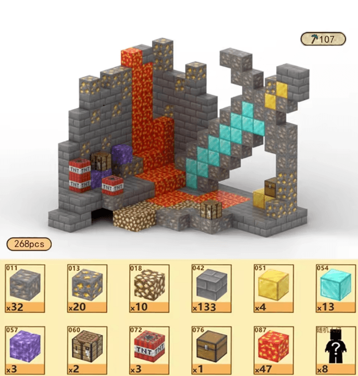 ⛏️ Minecraft Lava Cave & Diamond Sword Build Set – 268pcs Mining Adventure Playset with TNT, Ore & Hidden Chest – Ultimate Pixel Builder Kit for Collectors & Fans - The Night Market