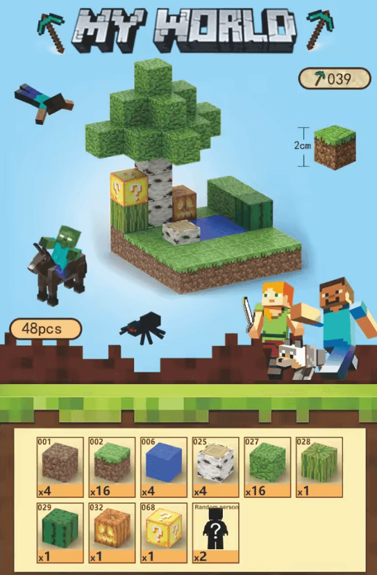 48PC Minecraft Forest Biome Set | Grass, Water & Mystery Blocks | IRL Survival Kit - The Night Market