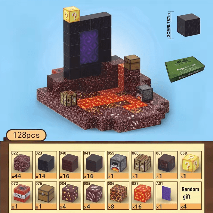 Obsidian Gate Minecraft Nether Portal Set – 128pcs Obsidian Gate & Lava-Filled Adven ...