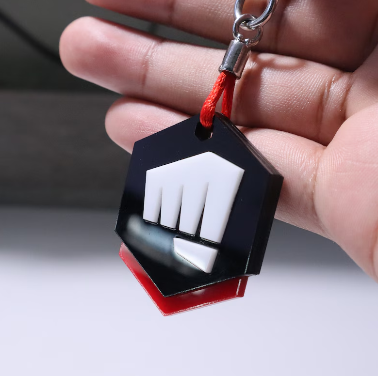 Night Market Riot Gun Buddy Keychain – Acrylic Charm | Gaming Collectible Accessory